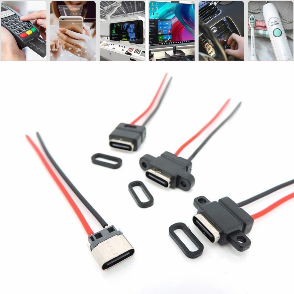 ซ็อกเก็ตตัวเมีย TYPE-C 2P กันน้ํา พร้อมสายตะกั่วเชื่อม socket สกรูยึดซ็อกเก็ตชาร์จสองด้าน