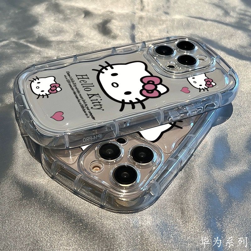 หัวใหญ่สีชมพู HelloKitty Air Cushion เคสโทรศัพท์สําหรับ IPhone 15 14 11 12 13 XSMAX XR 11PROMAX 15PLUS 7PLUS 8 XS X SE2020 ใหม่ล่าสุดซิลิโคนแฟชั่นกรณีอินเทรนด์