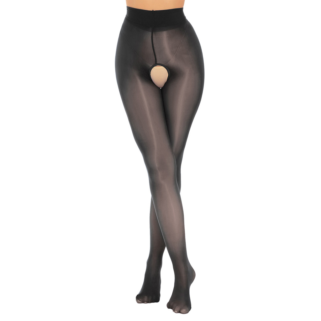 Nikiikoo Womens See Through Crotchless Pantyhose Glossy Smooth กลางเอว Tights น้ําหนักเบายืดกางเกงขายาว – โปรปัง