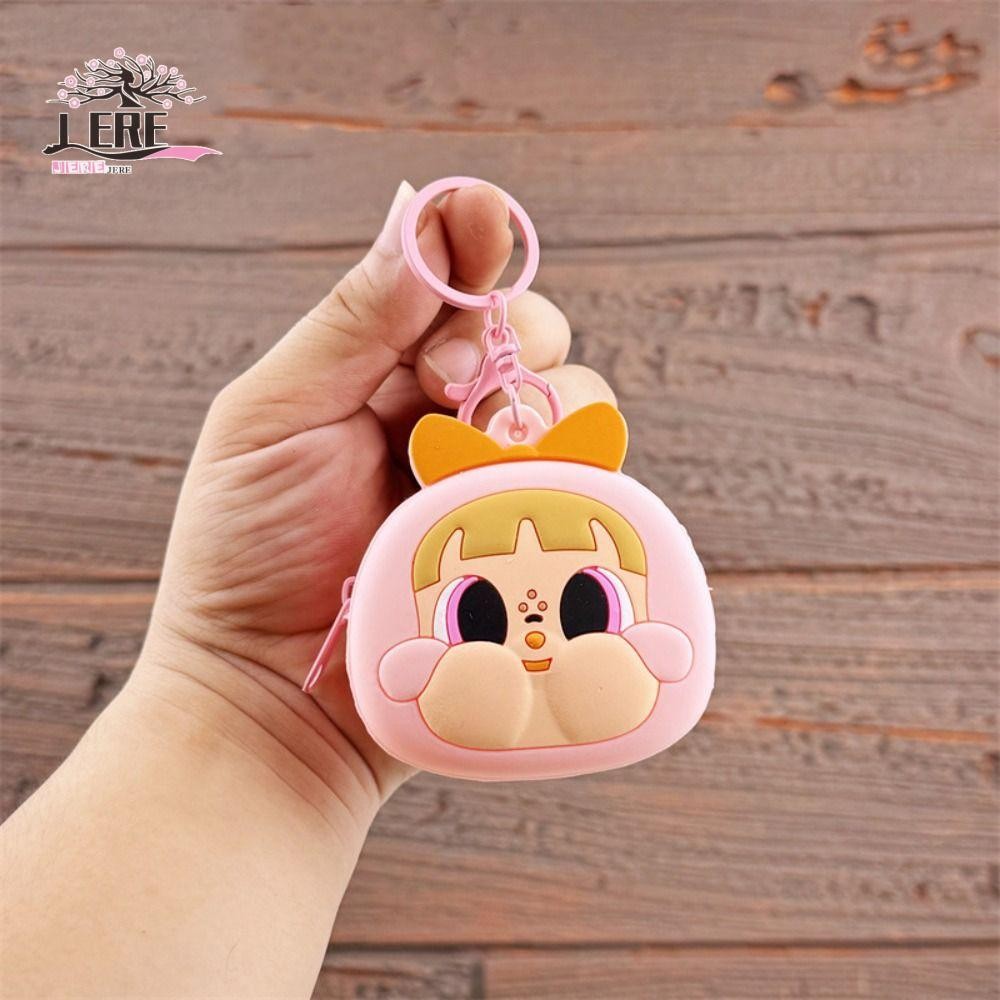 Jeremy1 The Powerpuff Girls Doll Pendant, อะนิเมะรูปซิลิกาเจลการ์ตูนกระเป๋าใส่เหรียญซิลิโคน, แบบพกพา Popmart Kawaii กระเป๋าเป้สะพายหลังจี้ Crybaby Doll Key Ring ของขวัญ