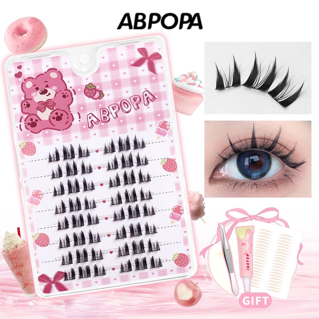 Abpopa C Curl ขนตาปลอมธรรมชาติโค้งหนา Bushy Segmented 8 แถว