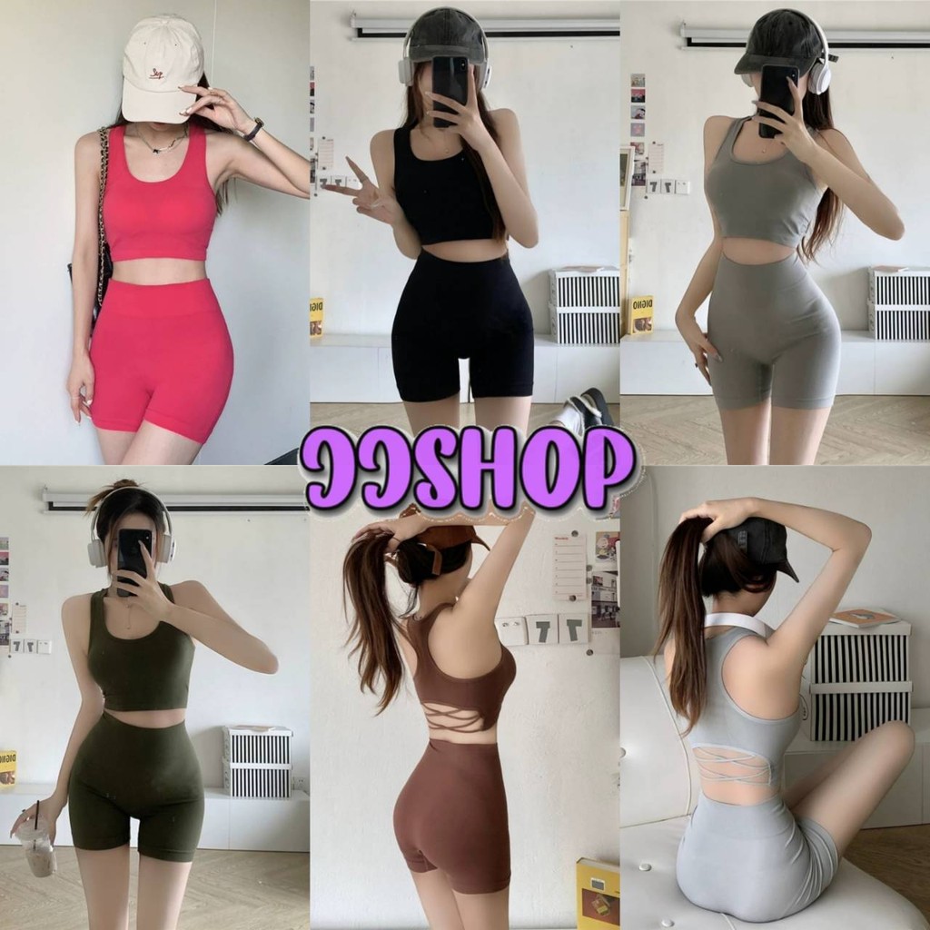 JJ Shop​ ​พร้อมส่ง ชุดเซ็ตบรา,กางเกงน่ารักสุดๆ ออกกําลังกายขา สันรุ่นแมท "FY8808"