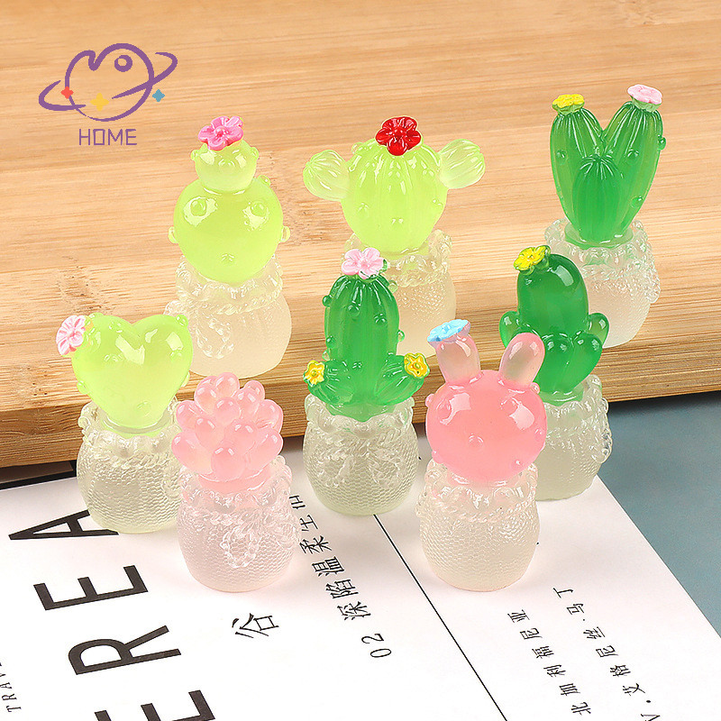 [mayhome] กระถางต้นไม้เรืองแสงการ์ตูนกระบองเพชรเครื่องประดับเรซินจี้สามมิติ Handmade Diy อุปกรณ์ตกแต่ง {TH}