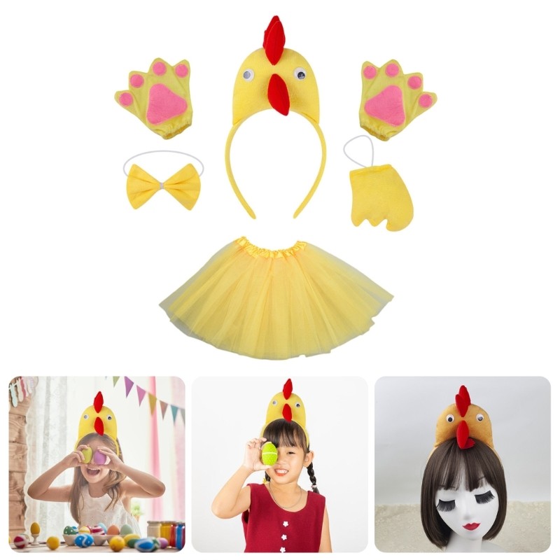 Best Chicken Costume Set Rooster Headbands Easter Chicken Headwear Animal Hair Hoop