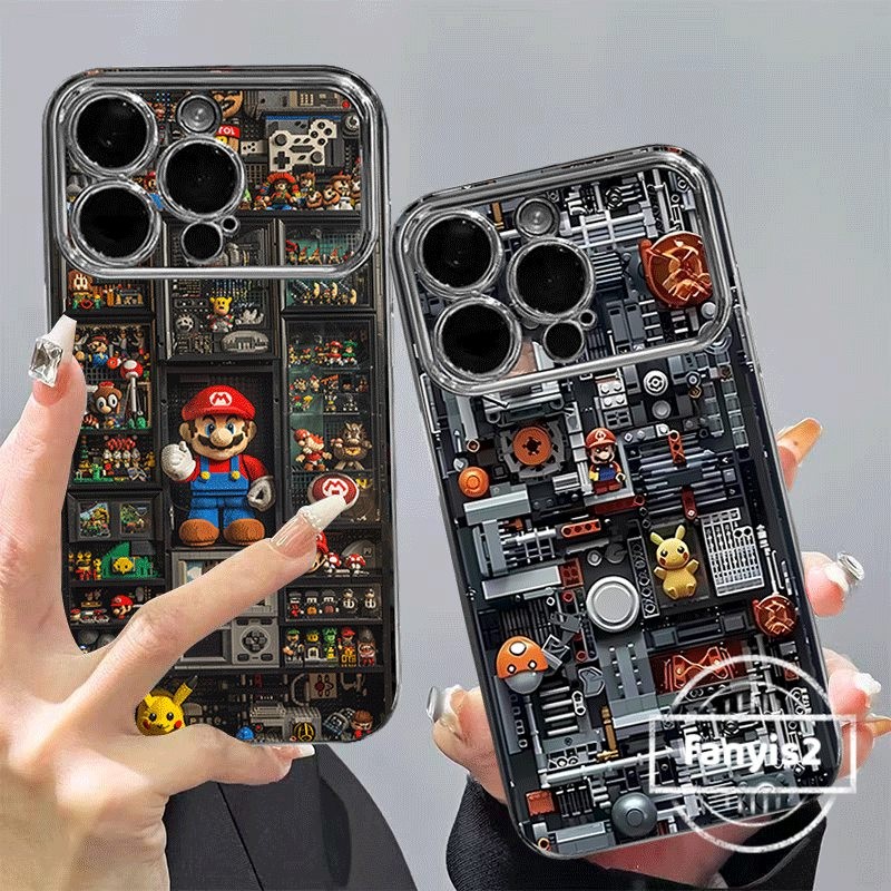 ใช้งานร่วมกับสําหรับiphone 16 11 15 14 13 12 Pro Max X XR Xs Max 8 7 6s Plus SE 2020 การ์ตูนMario 6Dชุบหน้าต่างขนาดใหญ่โทรศัพท์กรณีนุ่ม