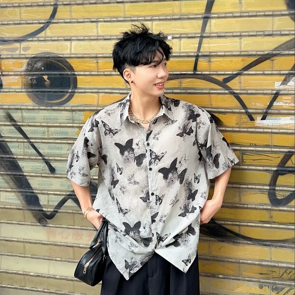 ฤดูร้อน ซอก ออกแบบผีเสื้อหมึกหลวมสบายๆขี้เกียจผ้าม่านไม่ใช่เหล็กครึ่งแขนเสื้อพิมพ์เสื้อผู้ชายแขนสั้น ราคา ถูกที่สุด ดีลบีเคเค แกลเลอรีภาพที่ 8