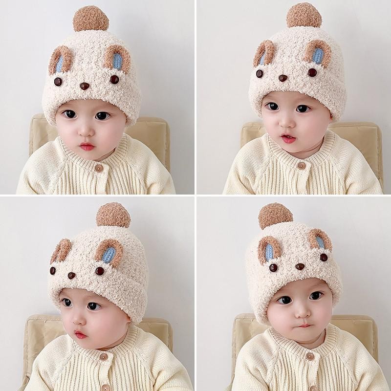 การ์ตูนกระต่ายถักหมวกสําหรับเด็กทารก Soft Plush Warm Baby Bonnet น่ารักหัวสําหรับทารก