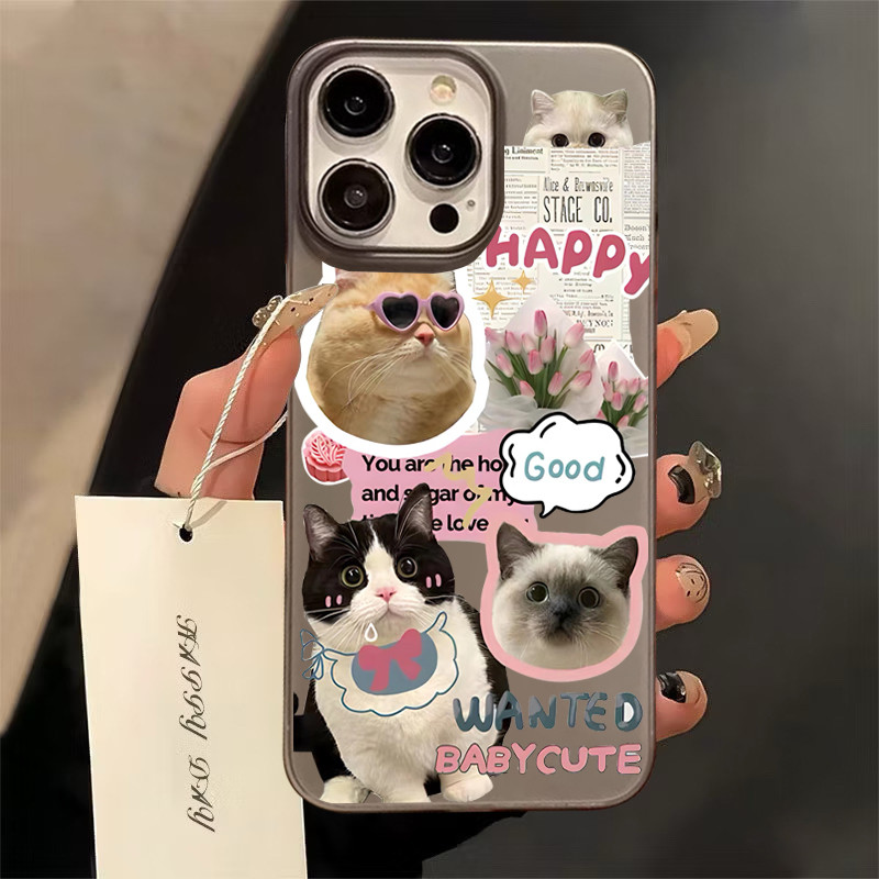 เคสไอโฟน iPhone 15 14 13 เคส ไอโฟน11 12 ProMax 7 8Plus X XSMax XRลูกแมวน่ารักเคสโทรศัพท์มือถืออะคริลิคใส กันกระแทก ส่งจา