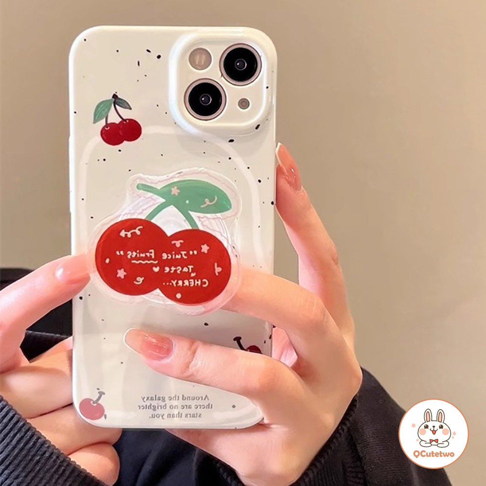 เกาหลี 3D ที่ถอดออกได้ Cherry Bracket เคสโทรศัพท์สําหรับ Iphone 11 15 14 13 12 Pro Max 14 15 Plus XS Max XR 7 8 Plus 7G/8G SE Anti-scratch Hard โทรศัพท์ปกหลัง