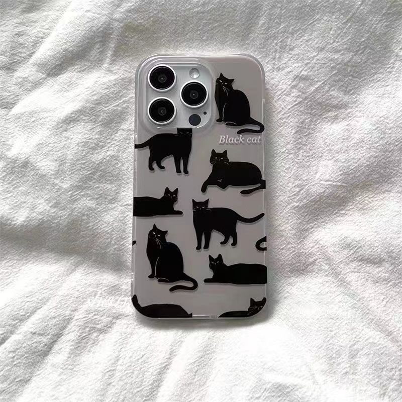 Imd สองชั้นเต็มหน้าจอแมวดําเหมาะสําหรับ iPhone15 เคสโทรศัพท์ iPhone16 นุ่ม 14 สไตล์ใหม่ 13promax การ์ตูน 12/11/กันกระแทกกรณี KWY3