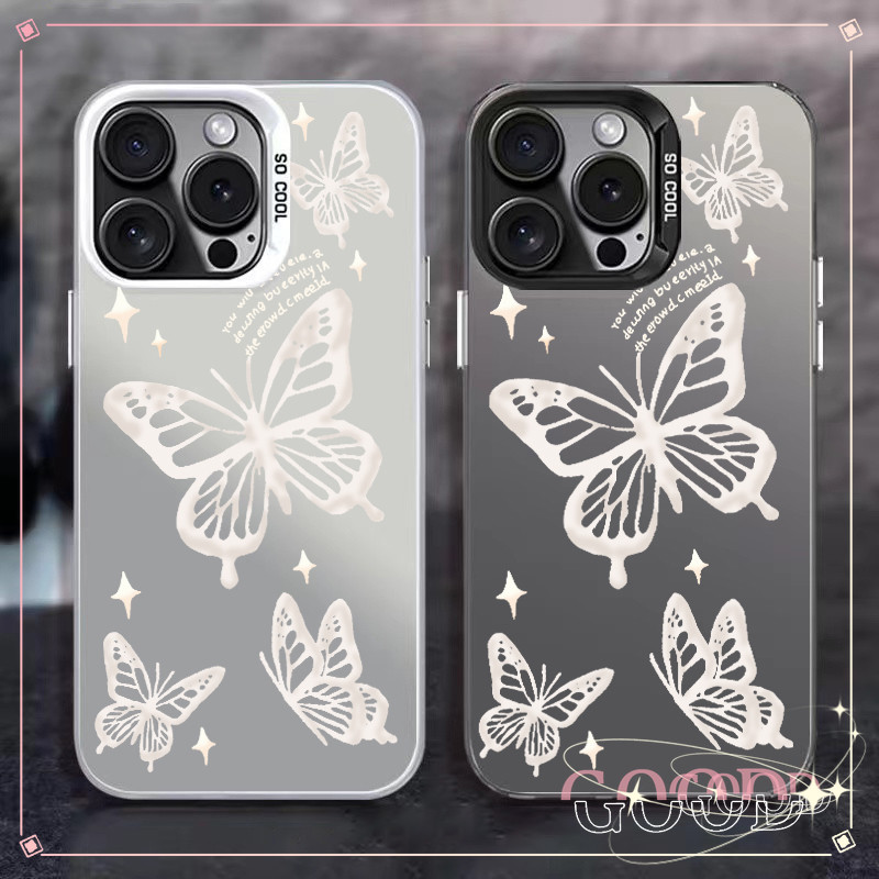 GOOD ส่งจากไทย เคสโทรศัพท์มือถือนิ่ม เคสไอโฟน สีเงินด้าน สําหรับIPHONE11 12 13 14 15 16PROMAX 7/8Plus XS/R XSMaxผีเสื้อ