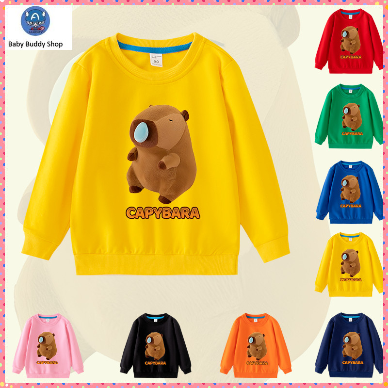 เด็กเสื้อแขนยาวผ้าฝ้าย 100% Capybara เสื้อกันหนาวการ์ตูนสําหรับสาว NW048