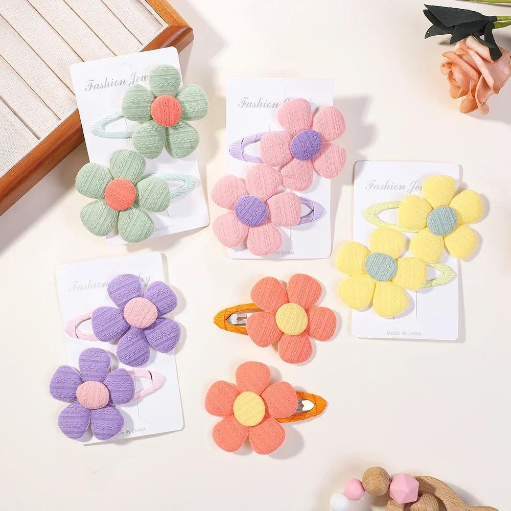 2pcs หวานน่ารักริบบิ้นสีดอกไม้ใหญ่ BB Barrettes กิ๊บติดผมสําหรับผู้หญิงสาวหัว Hairpins Handmade อุปกรณ์เสริมผมของขวัญ
