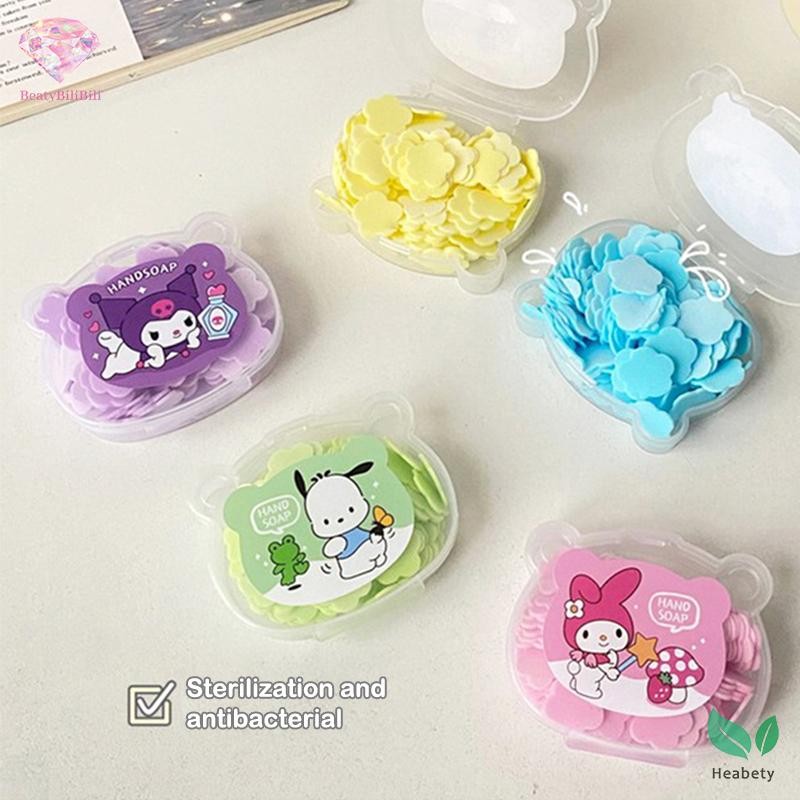 Heabety Sanrio สบู่ทิ้งแท็บเล็ตกล่องฆ่าเชื้อ Hello Kitty การ์ตูนสบู่ดอกไม้ล้างมือ Slice สบู่มือแบบพกพาเม็ดของขวัญใหม่