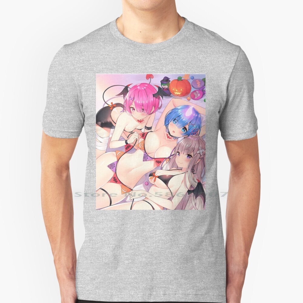 Rem & Ram Re : Zero Halloween T เสื้อ 100% Cotton Rem Waifu Rem Re Zero Emilia Waifu Emilia Re Zero 