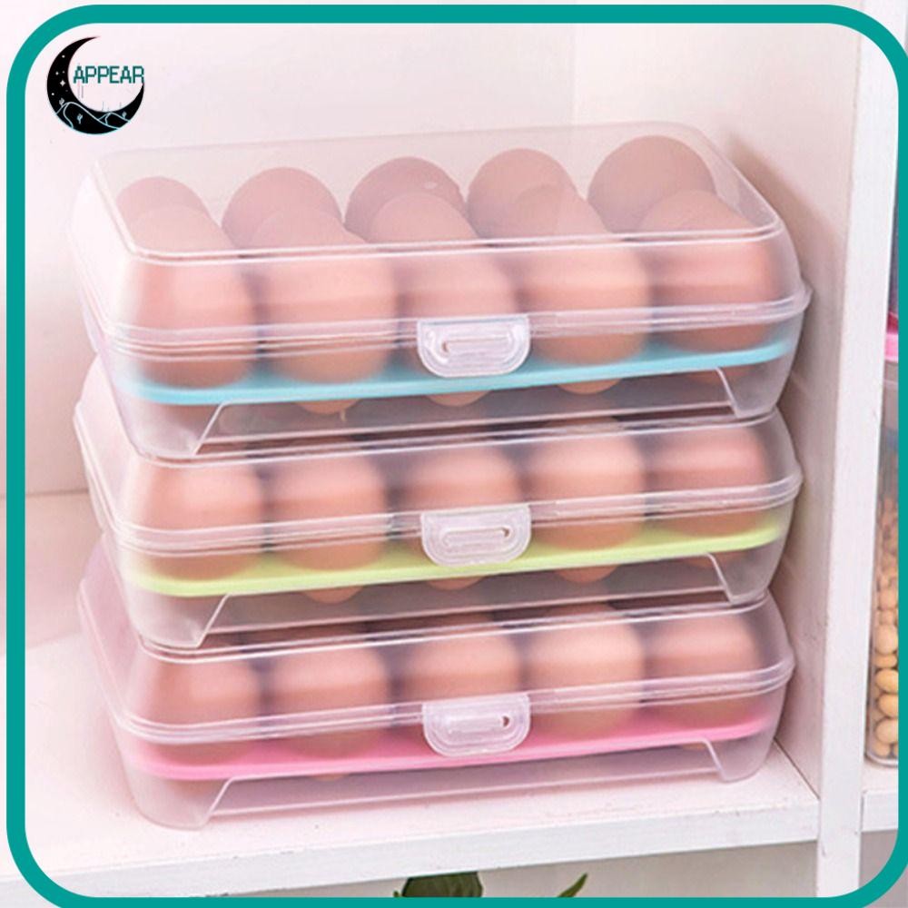 Appear Egg กล่องเก็บของสด, พลาสติกพร้อมฝาปิดถาดอาหารคอนเทนเนอร์, Camping Picnic 15 กริดตู้เย็น Organizer ช่องผู้ถือไข่ Travel