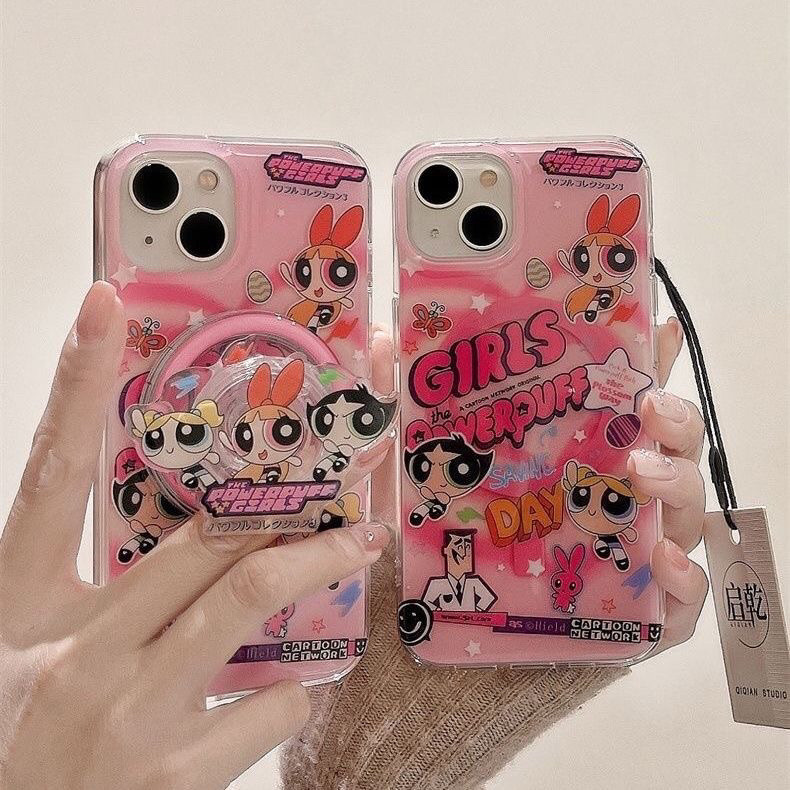 [G-Plus Studio] [iPhone16] Magnetic Powerpuff Girls เหมาะสําหรับ iphone16promax เคสโทรศัพท์น่ารัก 15pro อะนิเมะ 14plus Bracket 13mini สไตล์ใหม่ 12 หญิง 11