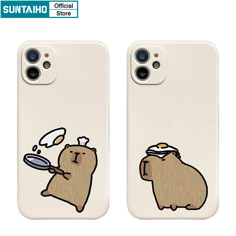 Suntaiho ความงามน่ารักปลอก Capybara คู่รูปแบบเคสโทรศัพท์สําหรับ Iphone 16 15 14 13 12 11 Pro Max IP 7 8 Plus Iphon X Xs XR Xs Max Silicon Soft Premium กันกระแทกปกหลัง