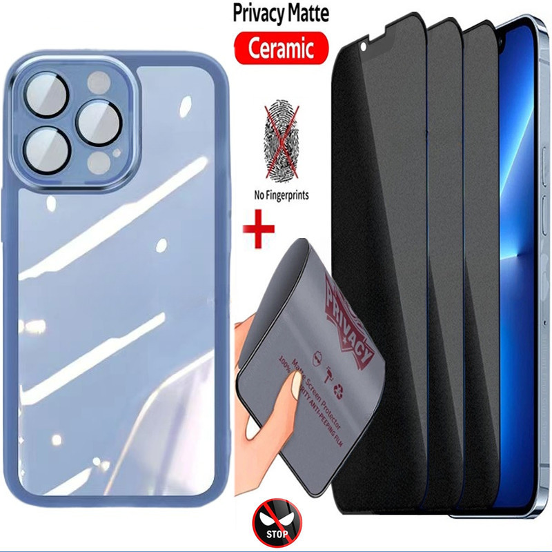 2in1 เคสโทรศัพท์ + Matte Anti Spy เซรามิคกระจกนิรภัยสําหรับ Huawei Y9 Prime Nova Y9S Y9 Y61 Y70 Y90 