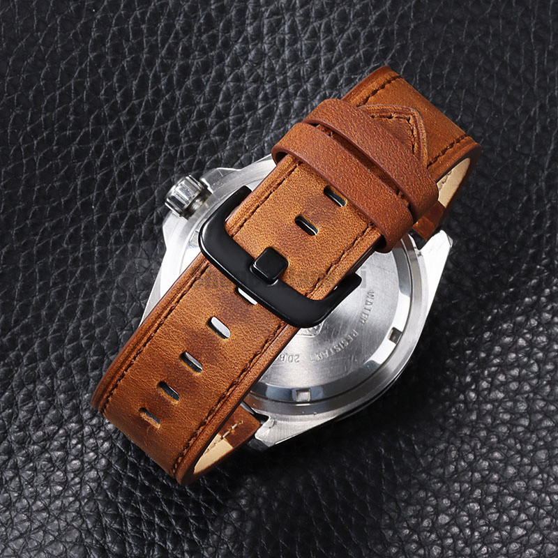 18 มม.20 มม.22 มม.24 มม.สายนาฬิกาหนังแท้ Vintage Retro Horsehide สร้อยข้อมือผู้หญิงผู้ชาย Universal เปลี่ยน Wristbelt