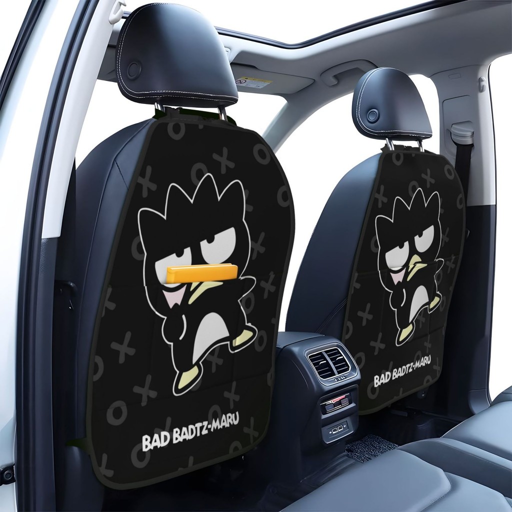 Sanrio Bad Badtz Maru กระเป๋าเก็บของหลังเบาะรถยนต์ (2 ชิ้น) แผ่นรองกันเตะเบาะหลัง แผ่นป้องกันเบาะรถยนต์
