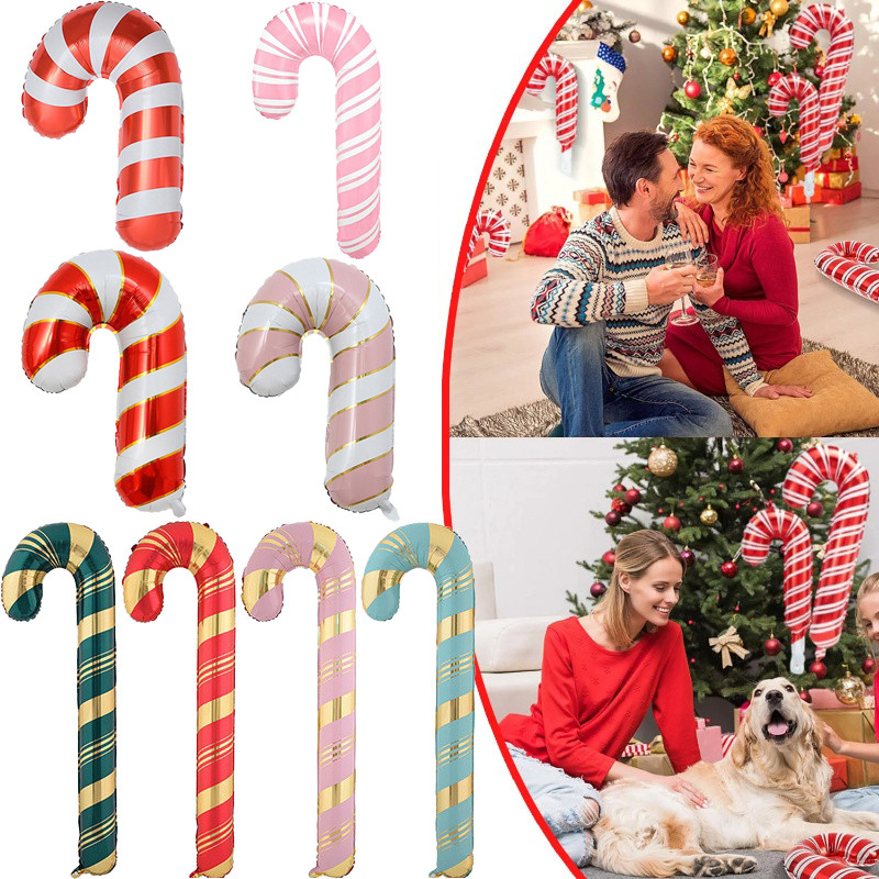 Merry Christmas ฟอยล์บอลลูนตกแต่งบ้าน Red Candy Cane Decor ของขวัญปีใหม่ของขวัญ