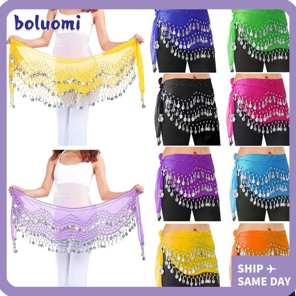 Bolumi เข็มขัดเต้นรําหน้าท้องเลื่อมผู้หญิงกระโปรงนักเต้น