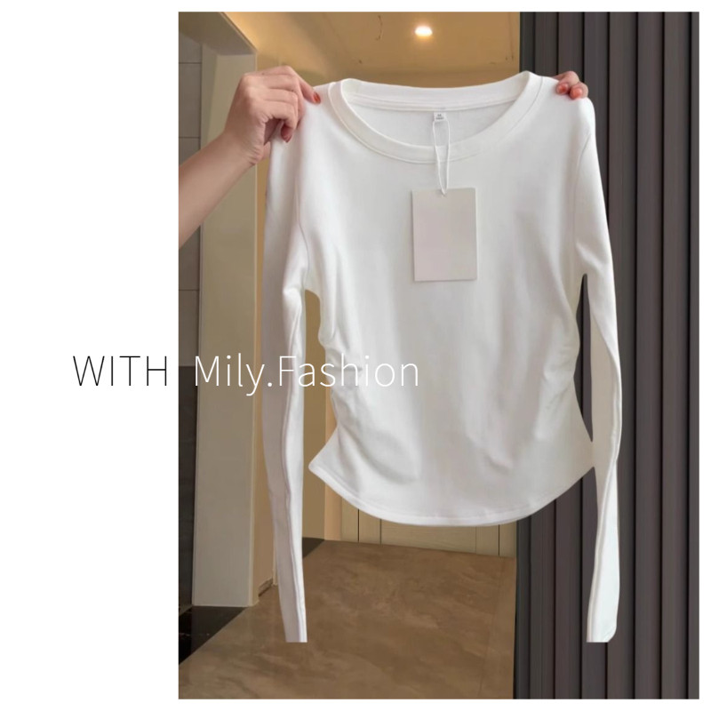 Milyfashion เสื้อยืดแขนยาวออกแบบเอวออกแบบไหล่ด้านหน้าเสื้อตัวในเข้ารูปพับได้สำหรับผู้หญิง2024ฤดูใบไม้ร่วงเสื้อตัวในคอตตอน100%