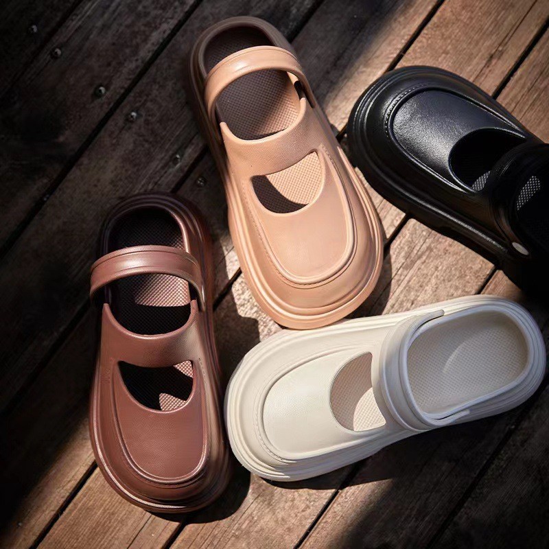 Mary Jane Hole รองเท้าผู้หญิง Anti-slip สวมใส่ด้านนอก 2024 สไตล์ใหม่ชายหาด All-match รองเท้าแตะรองเท้าแตะหนา soled