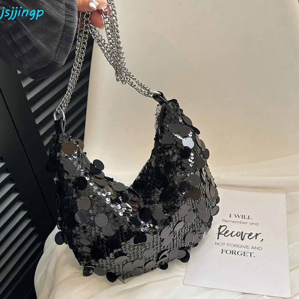Jsjjingp เลื่อม Crossbody Bag, ไหล่เดี่ยว Glitter Evening Clutch Bag, Casual สไตล์เกาหลี Shiny Purses Chain Crescent Bag Ladies