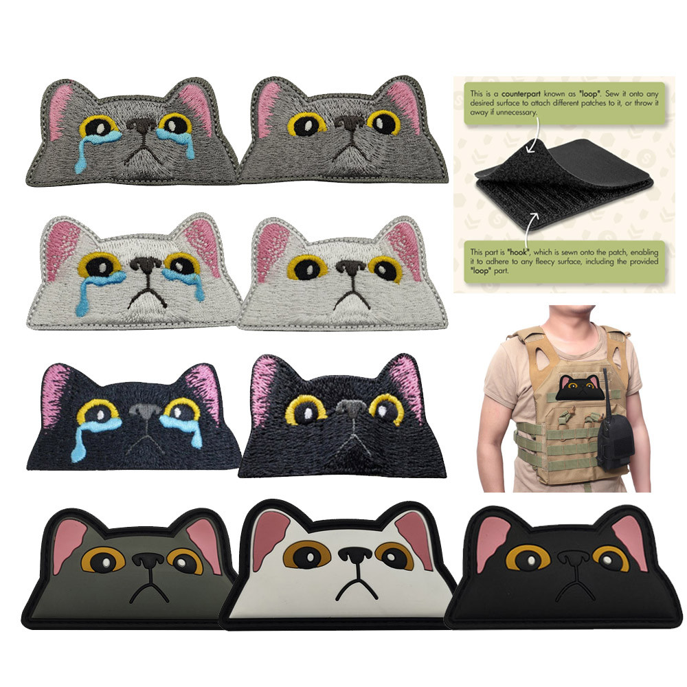 น่ารักสร้างสรรค์สีดําลูกแมว PVC Patch Velcro Badge Street Wear Morale Badge Armband