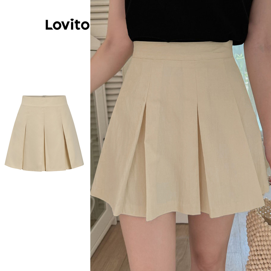 Lovito กระโปรงพลีทพื้นฐานสำหรับผู้หญิง L105MD407