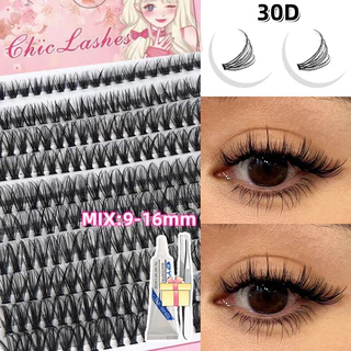 กาวฟรี 1 ชิ้น แหนบ 10D20D30D40D ชุดต่อขนตาไฮบริด ขนตาหนา 9-16 มม. ขนตางอน DIY ขนตาแบบคลัสเตอร์