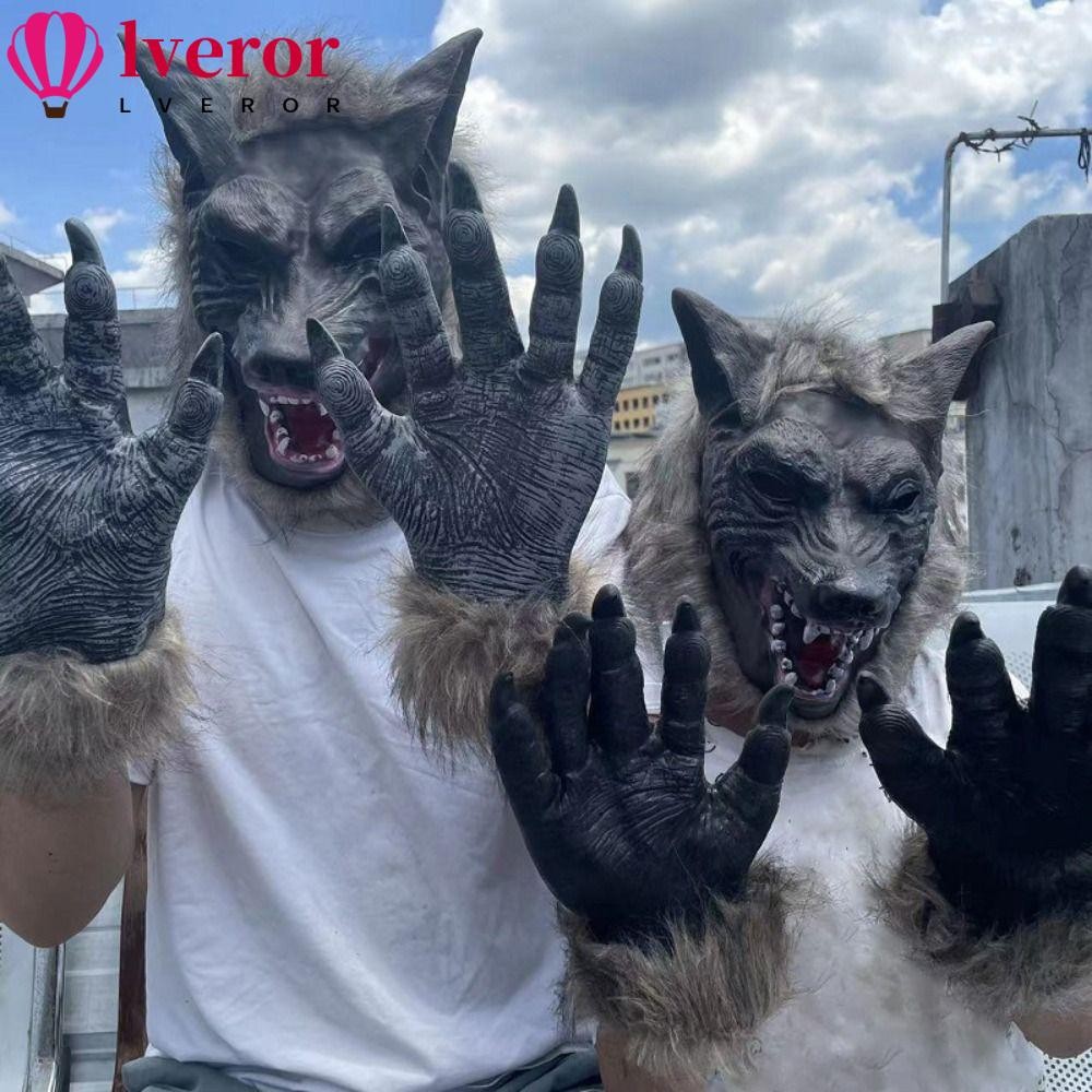 Loror หัวหมาป่า, ยางประดิษฐ์ผมฮาโลวีนถุงมือมนุษย์หมาป่า, ตลก Vivid Latex ฮาโลวีนเครื่องแต่งกายฮาโลวีน