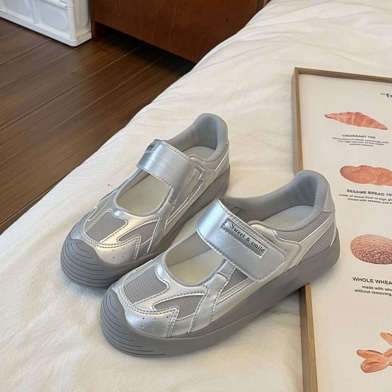 💥Velcro Mary Jane รองเท้าเดี่ยวผู้หญิง 2024 ฤดูใบไม้ร่วงใหม่สไตล์ Breathable ตาข่าย Original รองเท้าแตะ Niche All-Match รองเท้าลําลอง