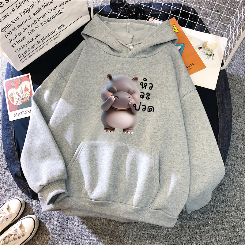 หมูเด้งอะนิเมะ หมู เติ้ง การ์ตูนพิมพ์คู่เสื้อกันหนาวหมวกสตรีฤดูใบไม้ร่วง/ฤดูหนาวสไตล์วิทยาลัยแฟชั่นแขนยาวด้านบน