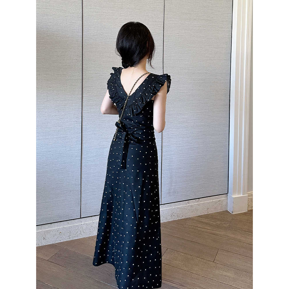 Betty house🌸พร้อมส่ง ชุดเดรสรัดรูปผู้หญิง เซ็กซี่แขนกุด เดรสลายจุด ดีไซน์ขอบใบบัว รุ่นใหม่ล่าสุด - รูปที่ 7