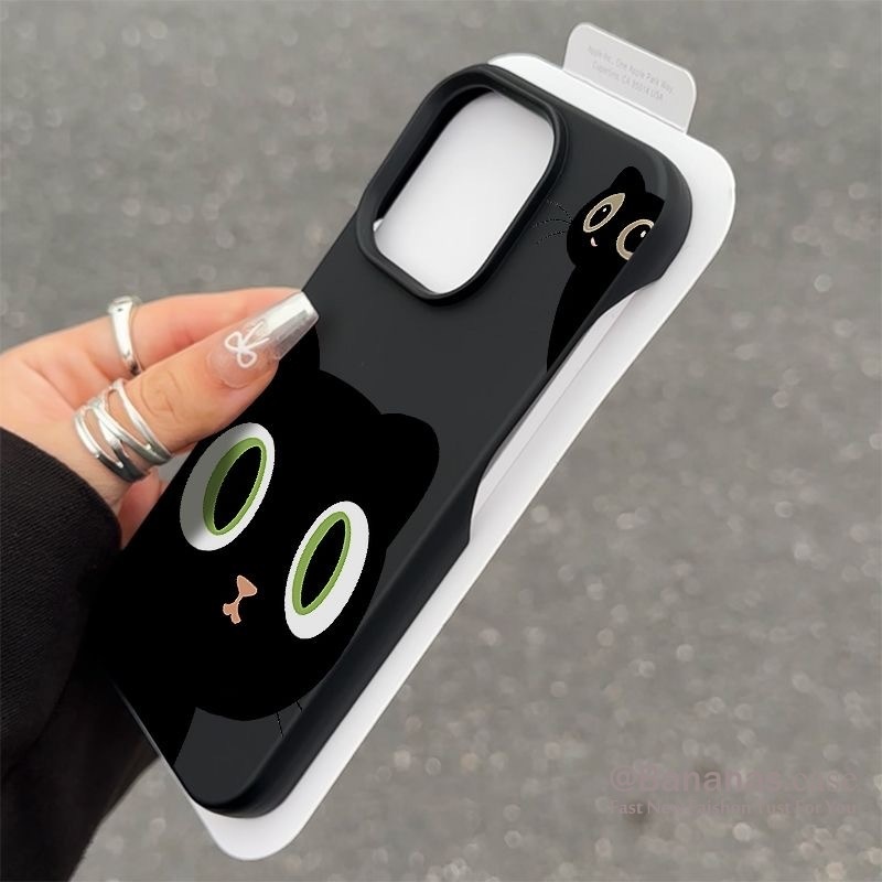 Iphone 16 15 14 13 12 11 Pro Max X Xr Xs Max เคสโทรศัพท์น่ารักน่ารักตาโตแมวดําปกอ่อน