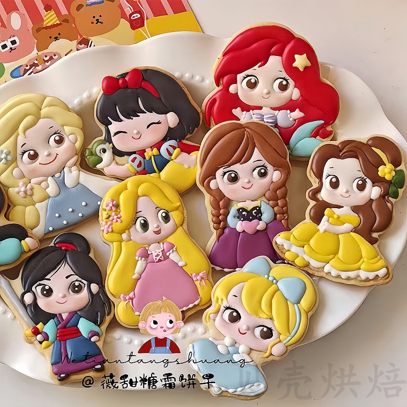 แม่พิมพ์บิสกิต Fondant Snow White Frost แม่พิมพ์คุกกี้เจ้าหญิงการ์ตูนแม่พิมพ์เค้กเครื่องมืออบ Elsa Belle jasmine Ariel นางเงือก
