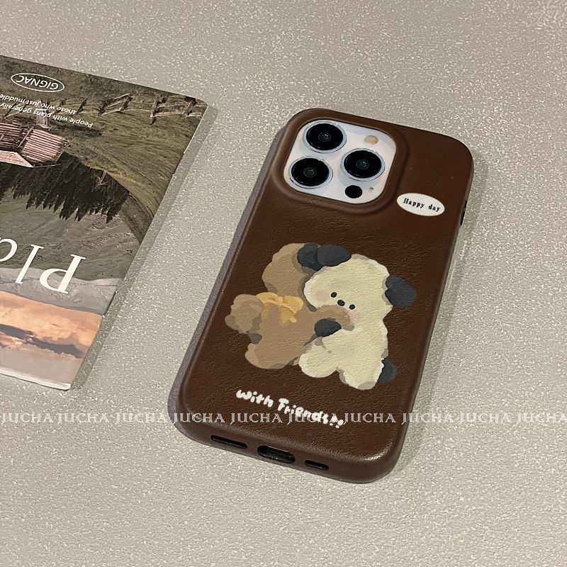 การ์ตูนกอดลูกสุนัขผิวพิมพ์หลุมใหญ่ทาสีทนต่อการตกเคสโทรศัพท์สําหรับ IPhone 11 กรณี 12 7/8 Plus XSMAX IPhone 14/15ProMax 16 X/xs XR 13Pro