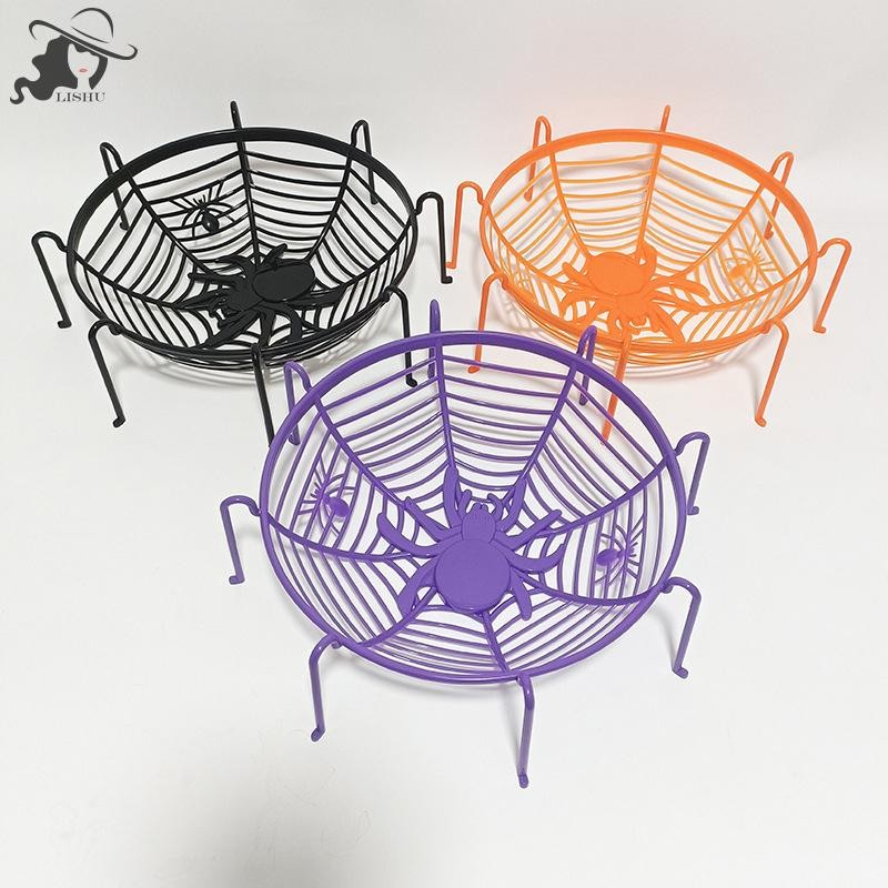 Lishu ตะกร้าขนมฮาโลวีนสีดําสีส้ม Spider ชามเว็บบิสกิตตะกร้าบรรจุภัณฑ์จานผลไม้ Trick หรือรักษาตกแต่งฮาโลวีน th