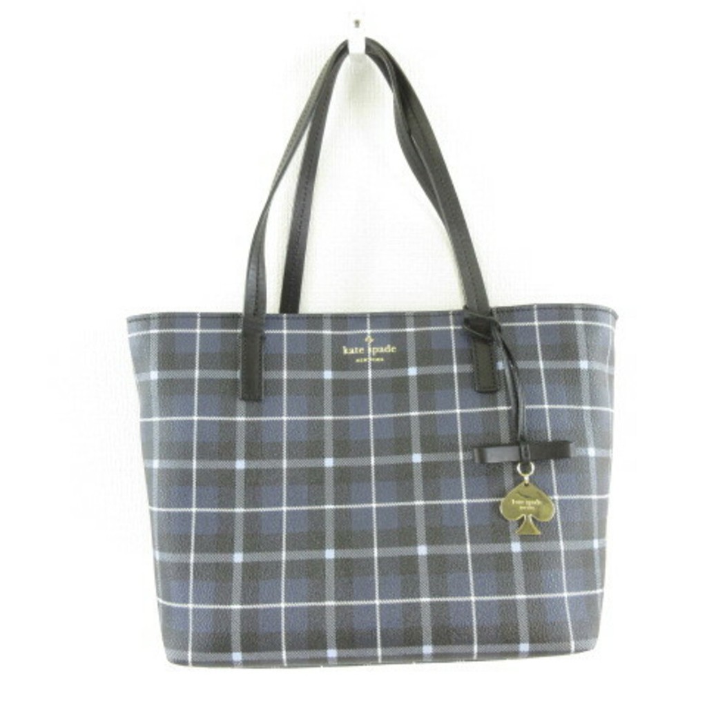 Kate SPADE tote bag เช็คสีกรมท่า ขาวดํา ส่งตรงจากญี่ปุ่น มือสอง
