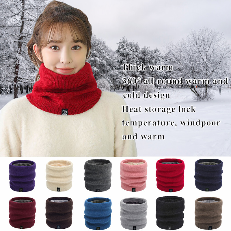 ขนแกะคออุ่นฤดูหนาว Plush สีทึบถักผ้าพันคอแหวน Unisex กลางแจ้ง Warm Windproof Neckerchief ผ้าพันคอคอ