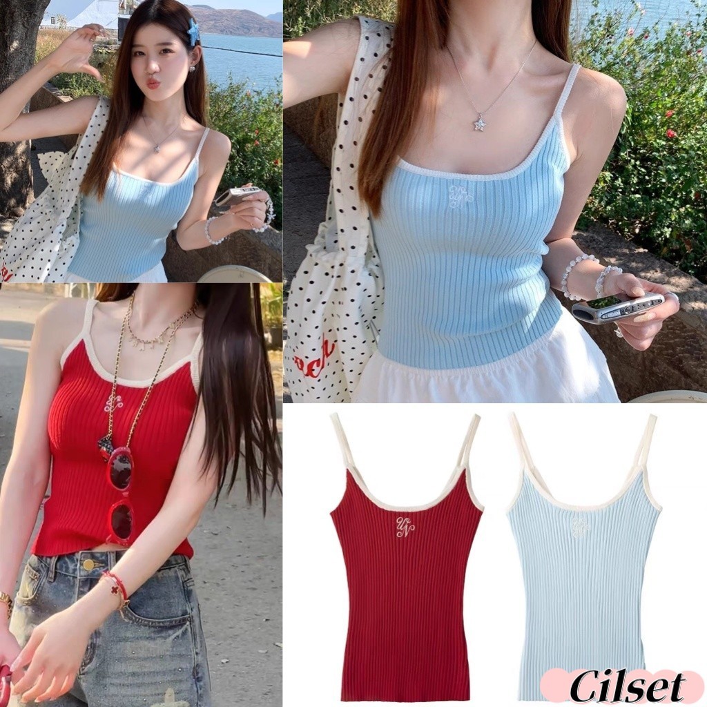 Cilset🛒พร้อมส่ง🎀 เสื้อสายเดี่ยว สีสดใส ผ้าร่องปักตัวอักษร แฟชั่น ใส่สบาย ซัมเมอร์ สไตล์ลำลอง /Y9911