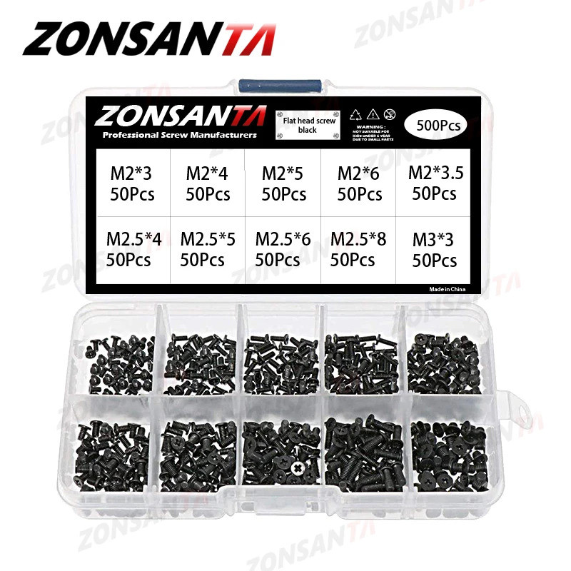 ZONSANTA 500Pcs M2 M2.5 M3 Screw Flat Head Phillips Machine Screws Laptop Notebook Screws Set Kit co