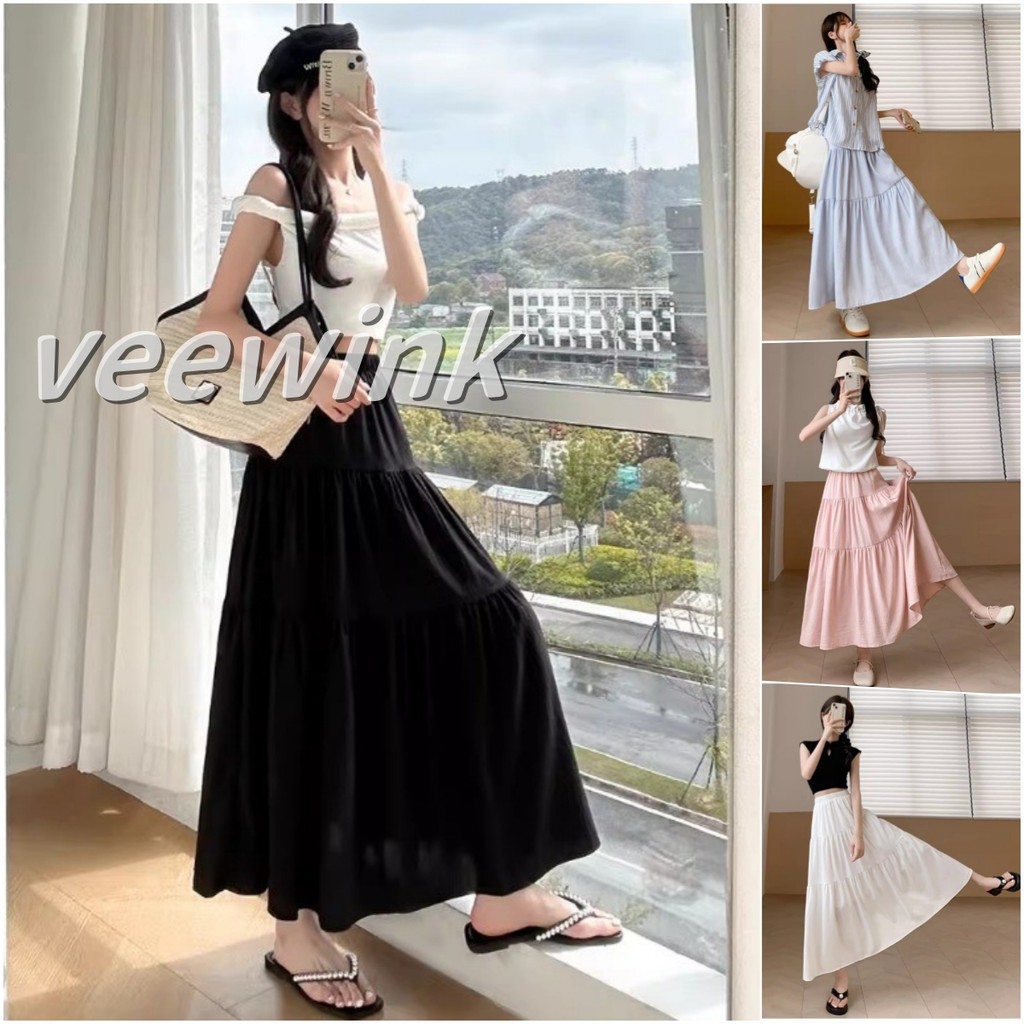 Veewink กระโปรงยาวเอวสูงพลิ้ว 3 ชั้นซับใน+ยางยืด เนื้อผ้านุ่มยืดใส่สบาย สไตล์สตรีทหวานแซ่บ