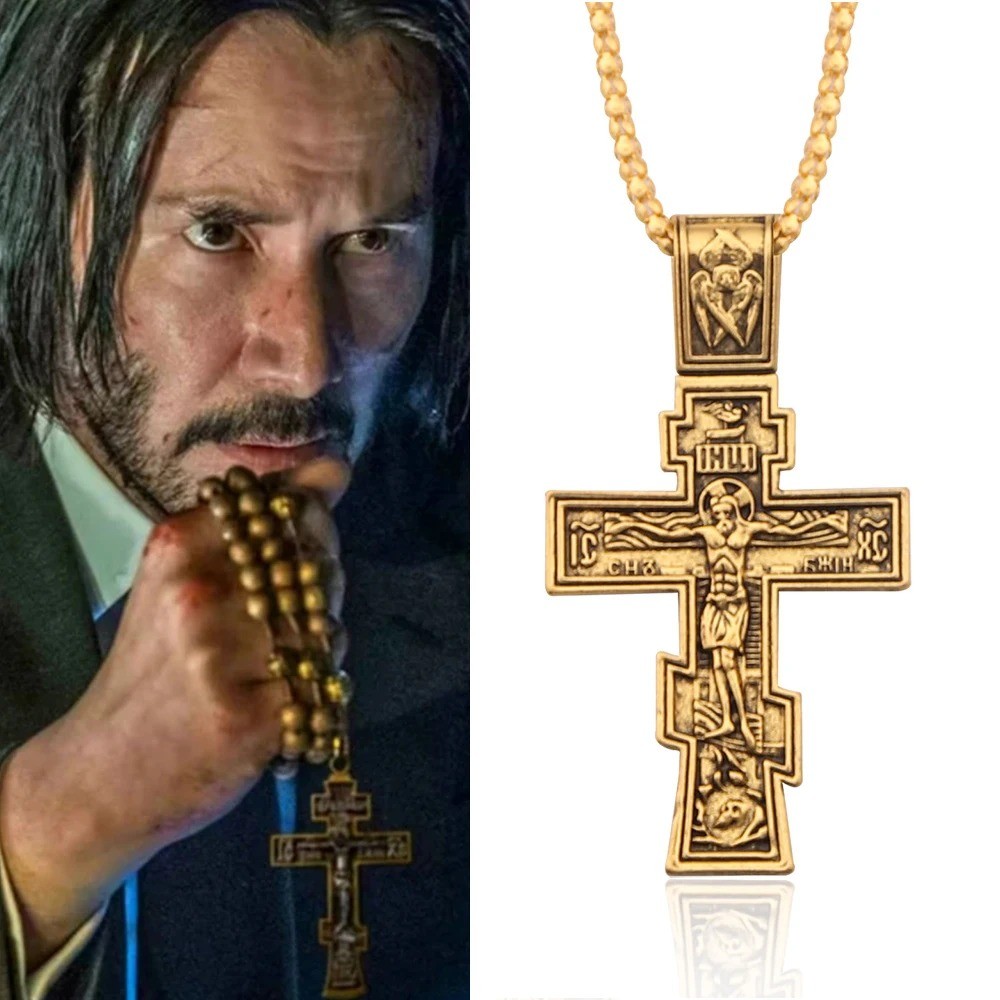 สร้อยคอกางเกอร์ John Wick Jesus Cross แบบ-crucifix สำหรับการสวดมนต์ ขนาดใหญ่ unisex เป็นของขวัญที่เหมาะเจาะ