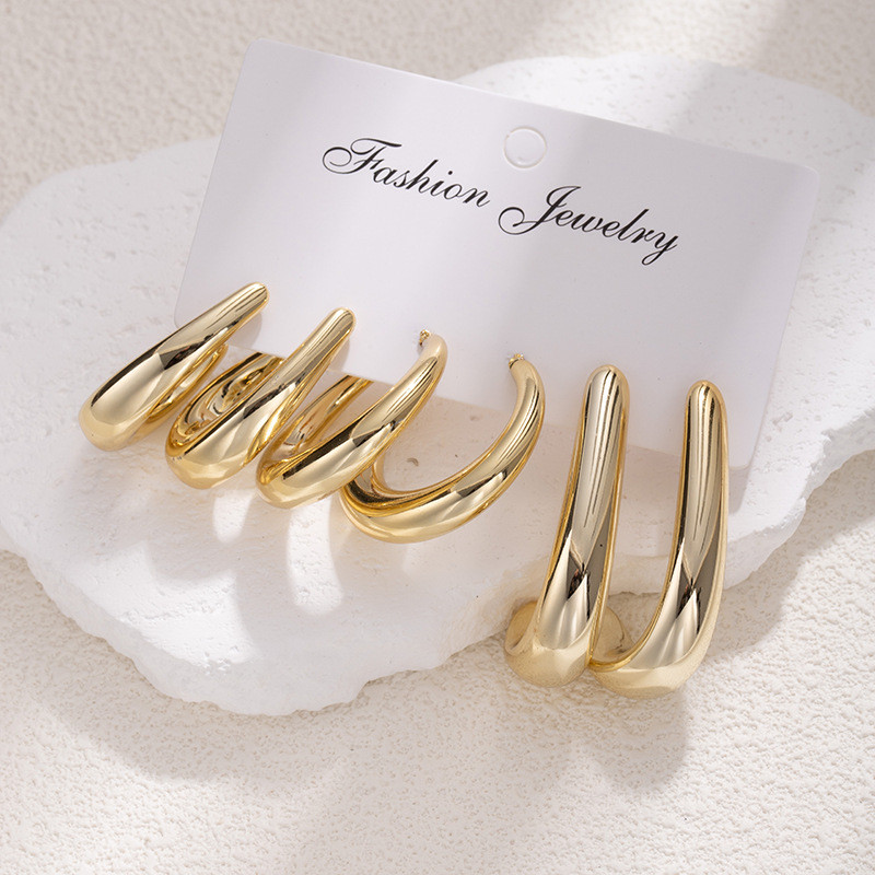 ต่างหู retro ทรงวงกลม อคริลิก สีทอง สำหรับผู้หญิง 3 คู่/เซ็ต เสริม.style.ins - รูปที่ 2