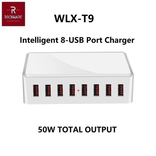 ROCKWARE WLX-T9 - เครื่องชาร์จ USB 8 อัจฉริยะ - รวม 50W