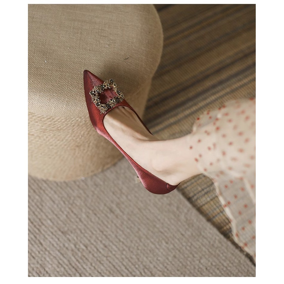 [CF] สตรีสง่างามรองเท้าแต่งงานส้นสูง ซาติน สไตล์พอยท์ สำหรับวิวาห์และโอกาสพิเศษ พร้อมสต๊อกในประเทศ - รูปที่ 5